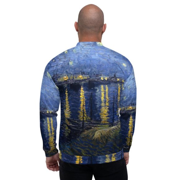 Vincent Van Gogh Starry Night Over the Rhone Famous Retro Painting Bomber Jacket - Picture 4 of 10